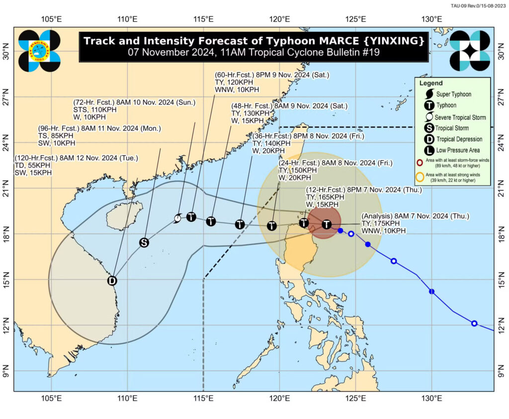 Marce to make landfall within hours as it nears Cagayan - Pagasa. Storm track of typhoon Marce by Pagasa.