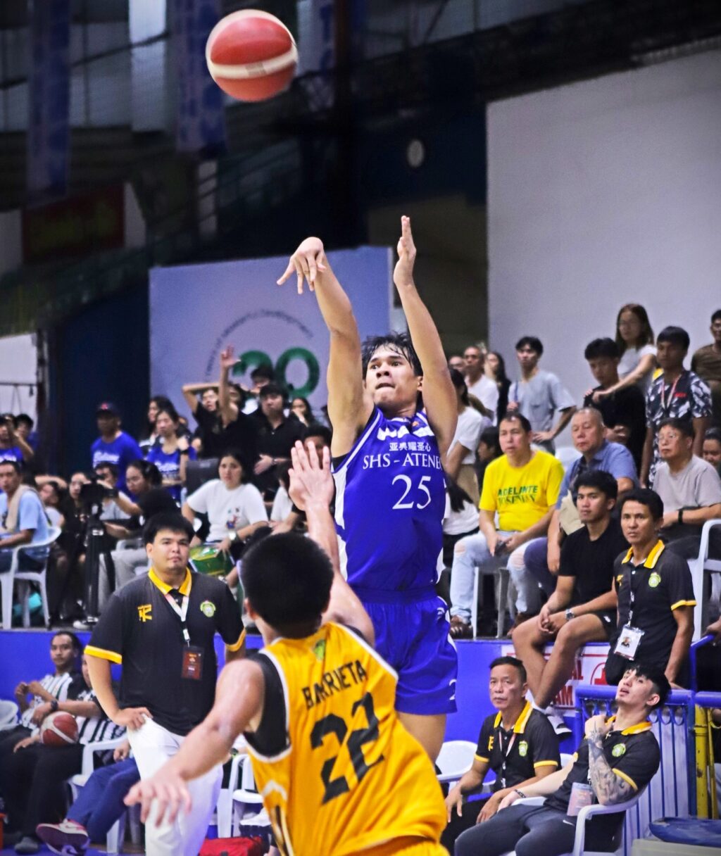 Cesafi Finals: Rasmo credits Magis Eagles' defense in Game 1 win. Alden Cainglet fires a three-point shot in Game 1 of their Cesafi High School Best-of-Three Finals Series. | Photo from Sugbuanong Kodaker