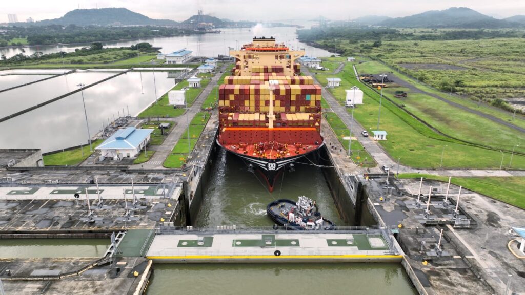 (FILES) This handout picture released by the Panama Canal Authority on August 30, 2024, shows the container ship MSC Marie, of 366 meters long and 51 meters wide, transiting the Panama Canal in Panama. | Photo by Handout / Panama Canal Authority / AFP