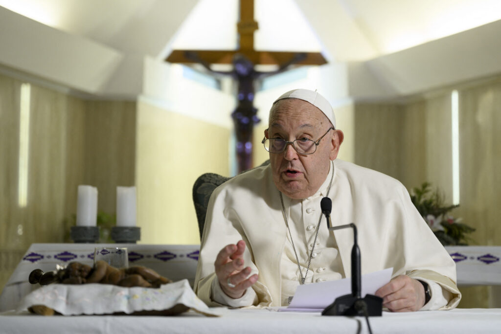 This photo taken and handout on December 22, 2024 by The Vatican Media shows Pope Francis during the Angelus prayer in The Vatican.| Photo by Handout / VATICAN MEDIA / AFP