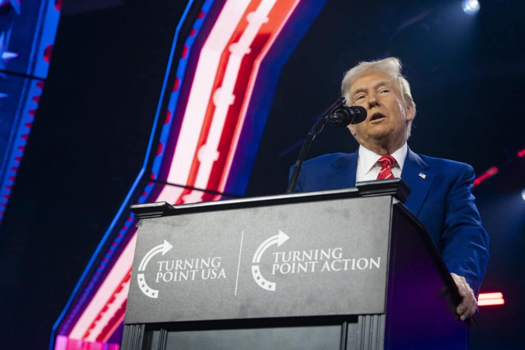 U.S. President-elect Donald Trump speaks during Turning Point USA''s AmericaFest at the Phoenix Convention Center on December 22, 2024 in Phoenix, Arizona.| Rebecca Noble/Getty Images/AFP