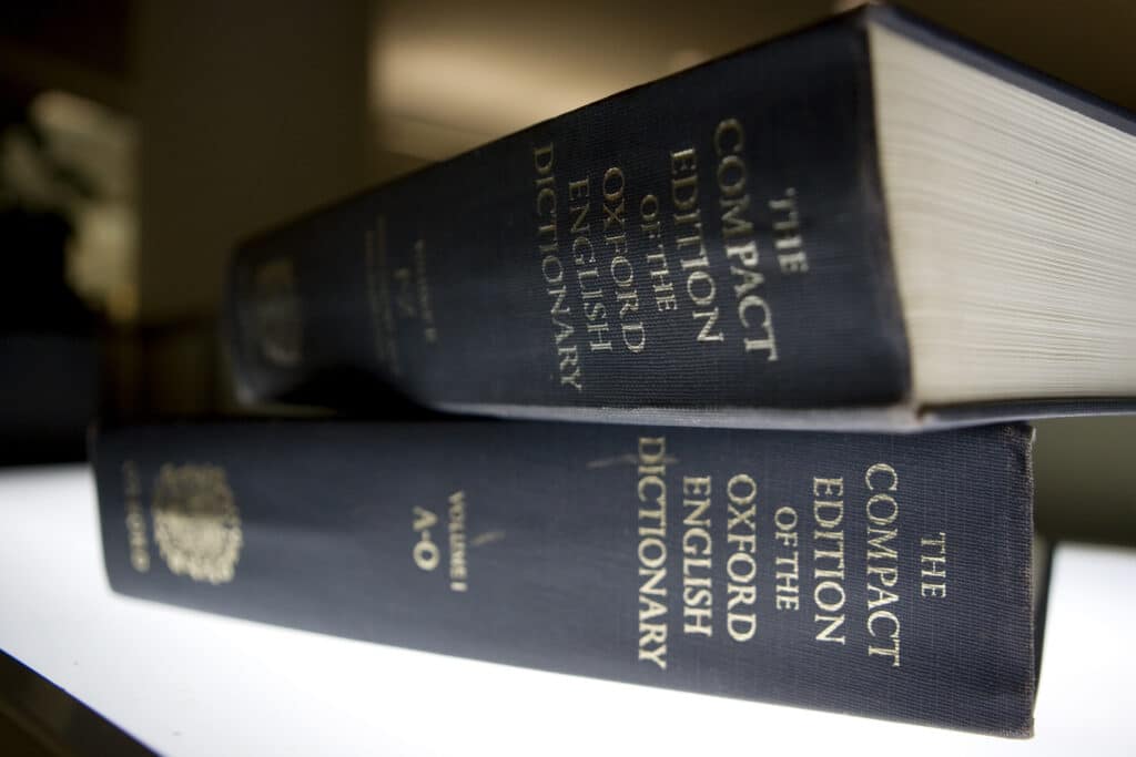 FILE- In this Aug. 29, 2010 file photo, an Oxford English Dictionary is shown at the headquarters of the Associated Press in New York. (AP Photo/Caleb Jones, File)