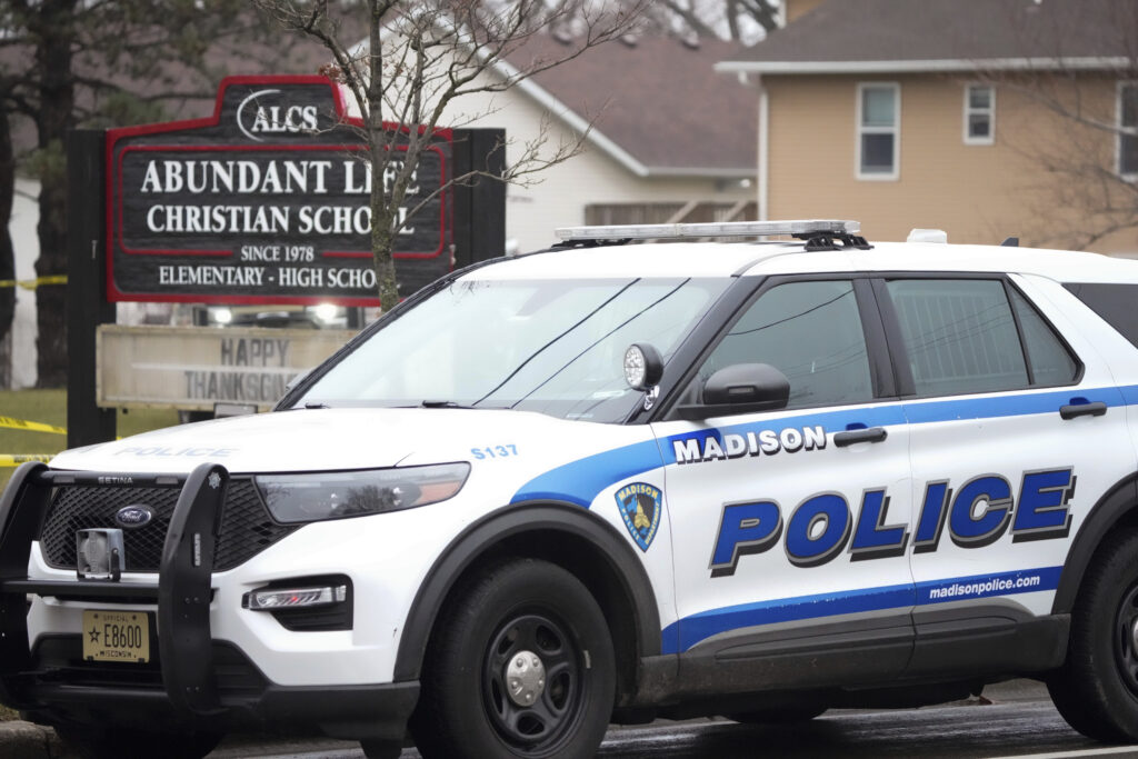 Wisconsin school shooting: Teacher, student killed. Emergency vehicles are parked outside the Abundant Life Christian School in Madison, Wis., where multiple injuries were reported following a shooting, Monday, Dec. 16, 2024. (AP Photo/Morry Gash)