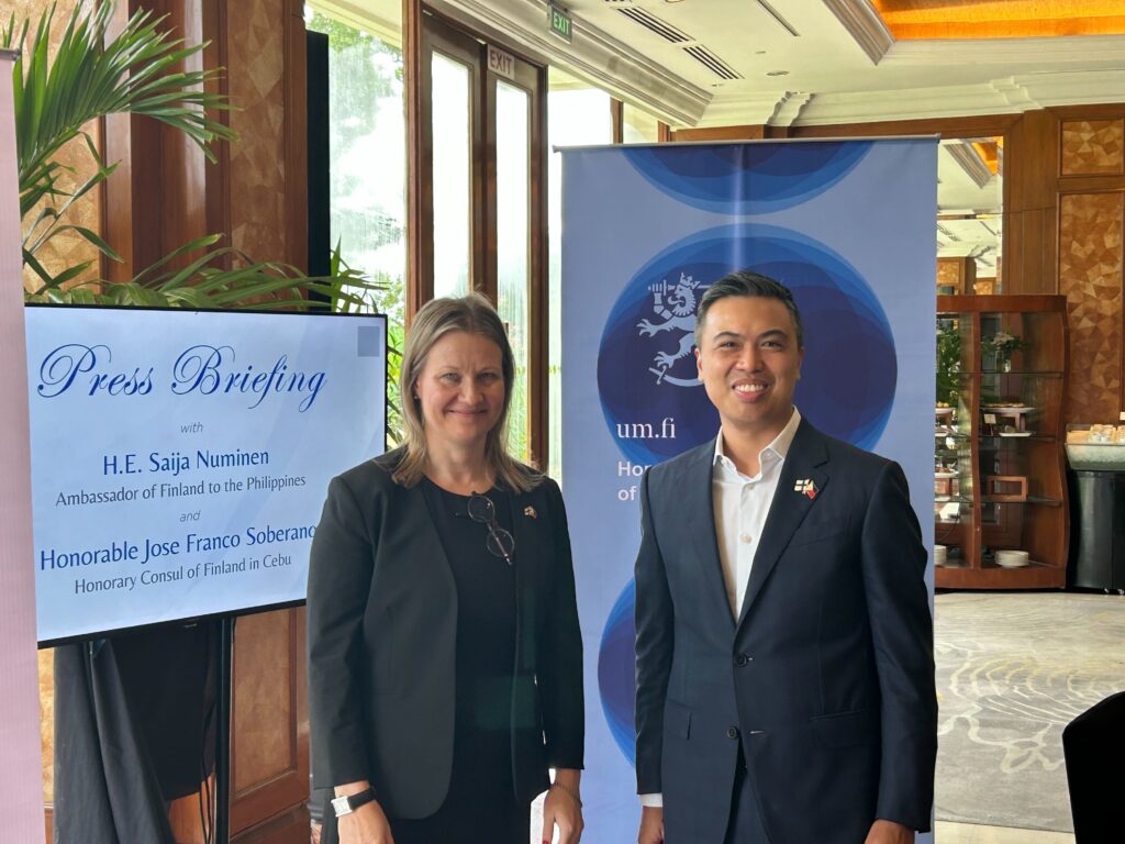 Finnish firms keen on tapping into PH’s growth — envoy. Finnish Ambassador to the Philippines, Saija Nurminen, is with Honorary Consul of Finland in Cebu, Jose Franco Soberano, during a recent trip in Cebu, where the former talks about Finnish firms wanting to invest in the country. | Morexette Marie Erram 