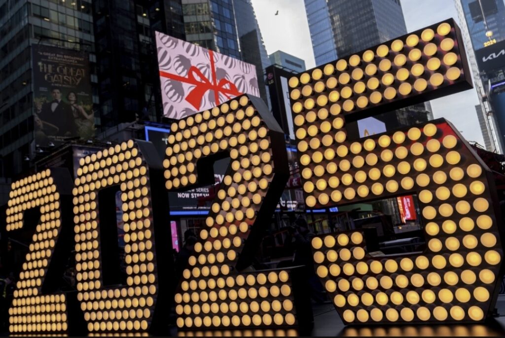 The 2025 New Year’s Eve numerals are displayed in Times Square, on Dec. 18, 2024, in New York. (AP Photo/Julia Demaree Nikhinson, File)