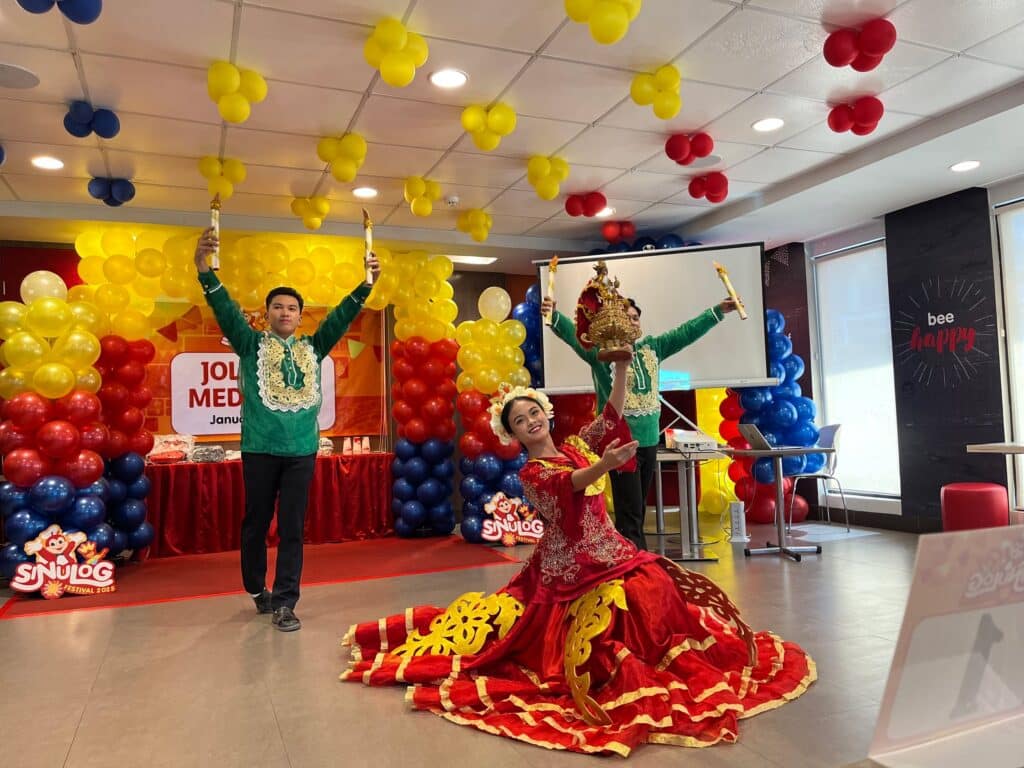 sinulog festival dance inside a Jollibee branch