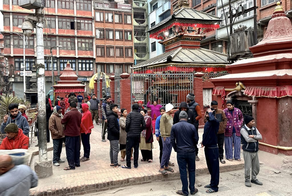 Quake in China's Tibet kills 53 with tremors felt in Nepal, India. People gather in an open area following earthquake tremors in Kathmandu, in the early hours on January 7, 2025. - A powerful earthquake in China's remote Tibet region killed at least 32 people and collapsed "many buildings" on January 7, Chinese media reported, with tremors also felt in neighbouring Nepal's capital Kathmandu and parts of India. (Photo by SUNIL SHARMA / AFP)