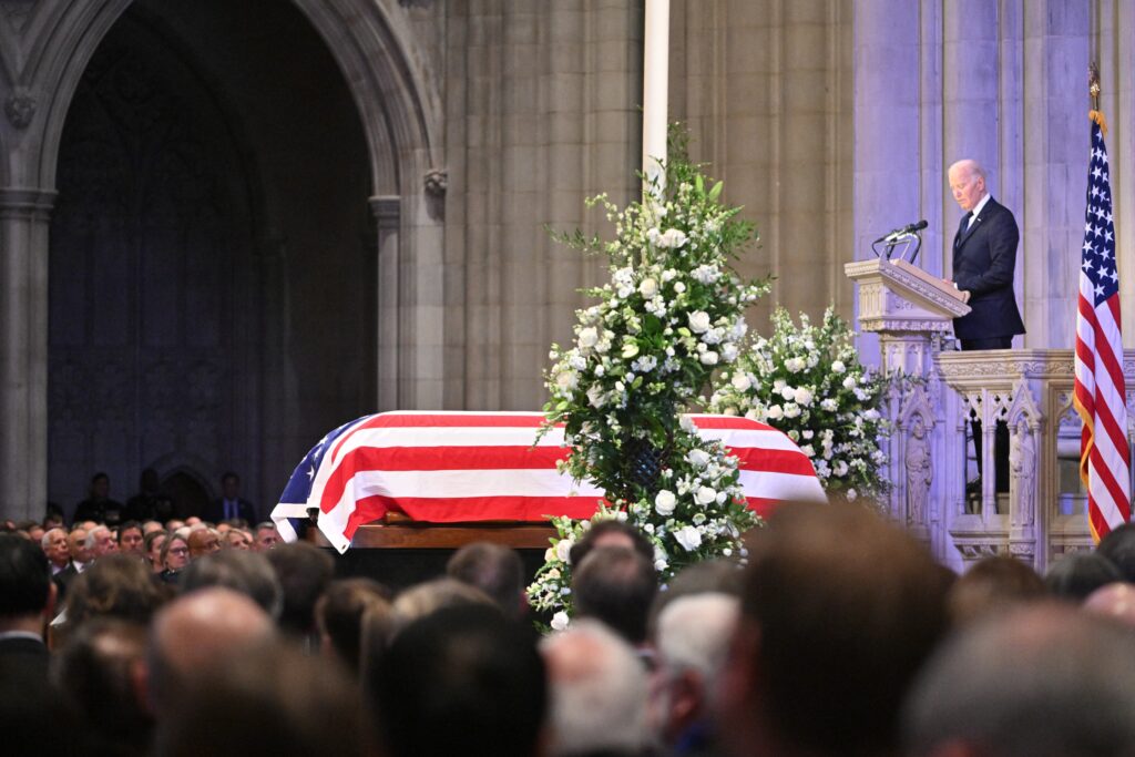 Jimmy Carter briefly unites US as presidents attend funeral. US President Joe Biden delivers the eulogy at the State Funeral Service for former US President Jimmy Carter at the Washington National Cathedral in Washington, DC, on January 9, 2025. (Photo by ROBERTO SCHMIDT / AFP)