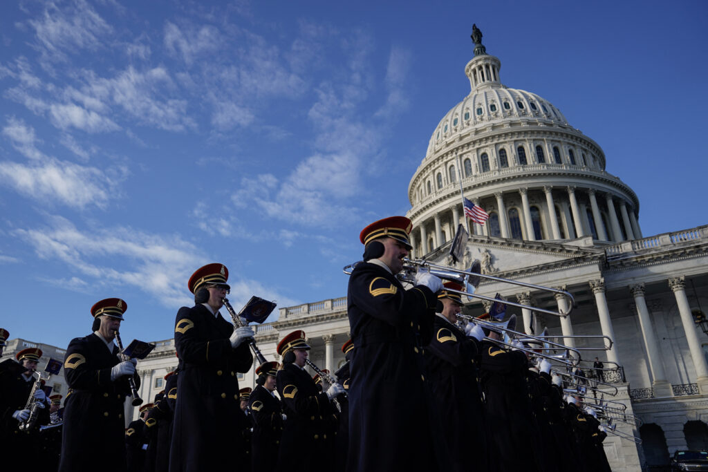 Trump campaign promises that come due on Day 1: Can he accomplish them? In photo is a military band performs during a dress rehearsal at the US Capitol ahead of the inauguration of US President-elect Donald Trump, in Washington, DC, on January 12, 2025. Trump will be sworn in as America's 47th president on January 20, 2025. (Photo by Kent Nishimura / AFP)