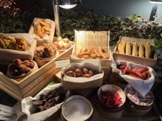 A traditional pungko-pungko spread, including Lumpia, Ngohiong, and Chorizo