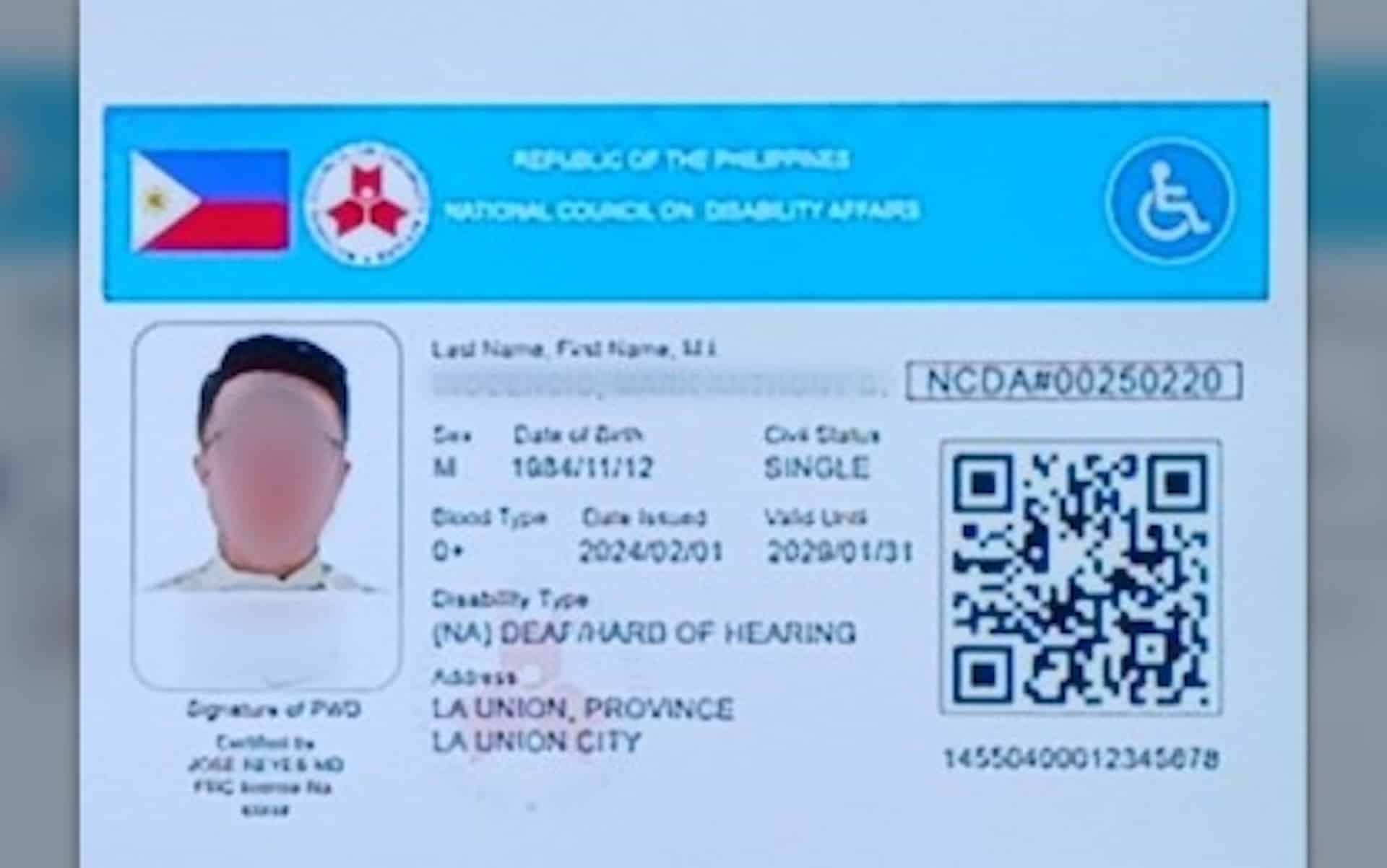 UNIFIED PWD ID. An image of a proposed unified Identification for persons with disabilities (PWDs). The National Council on Disability Affairs (NCDA) on Thursday (Jan. 9, 2025) said a unified ID system for PWDs is expected to be pilot-tested from January to June this year, and will be rolled out across the country in July, to address the illegal issuance, sale, and utilization of fake PWD IDs. (Image courtesy of DSWD)