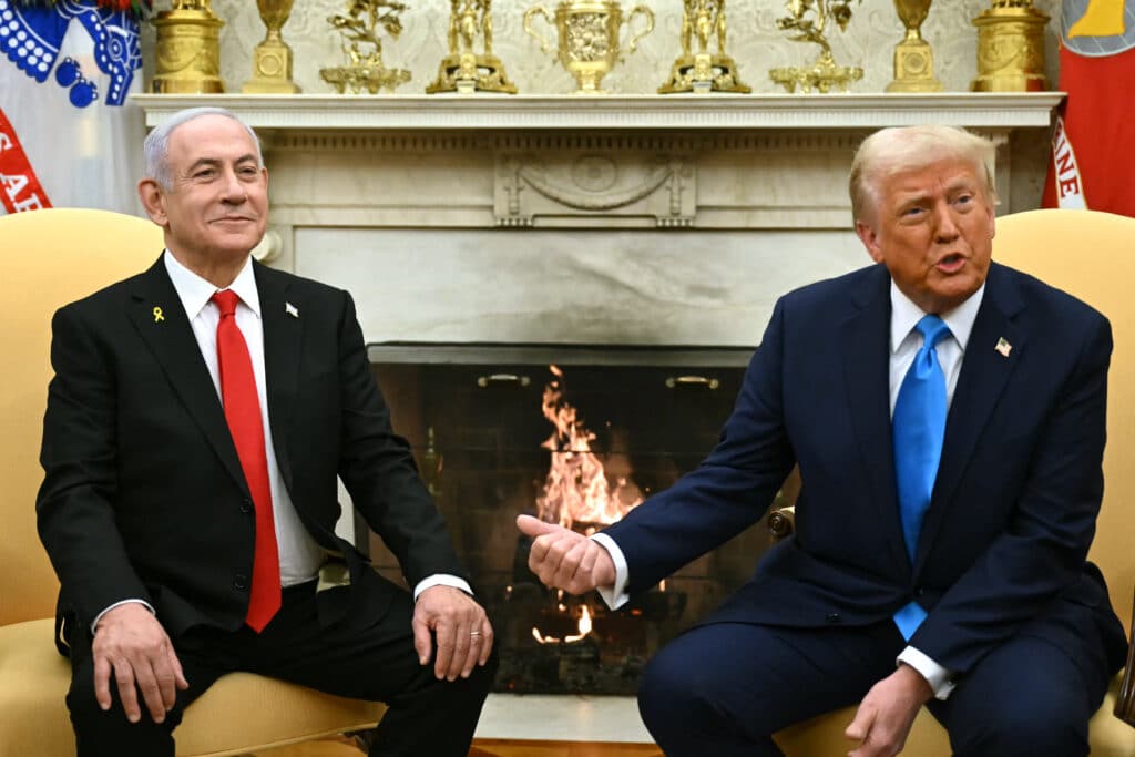 Trump on Gaza: US will take over it, create 'Riviera of Middle East'. US President Donald Trump (R) meets with Israel's Prime Minister Benjamin Netanyahu in the Oval Office of the White House in Washington, DC, on February 4, 2025. (Photo by ANDREW CABALLERO-REYNOLDS / AFP)