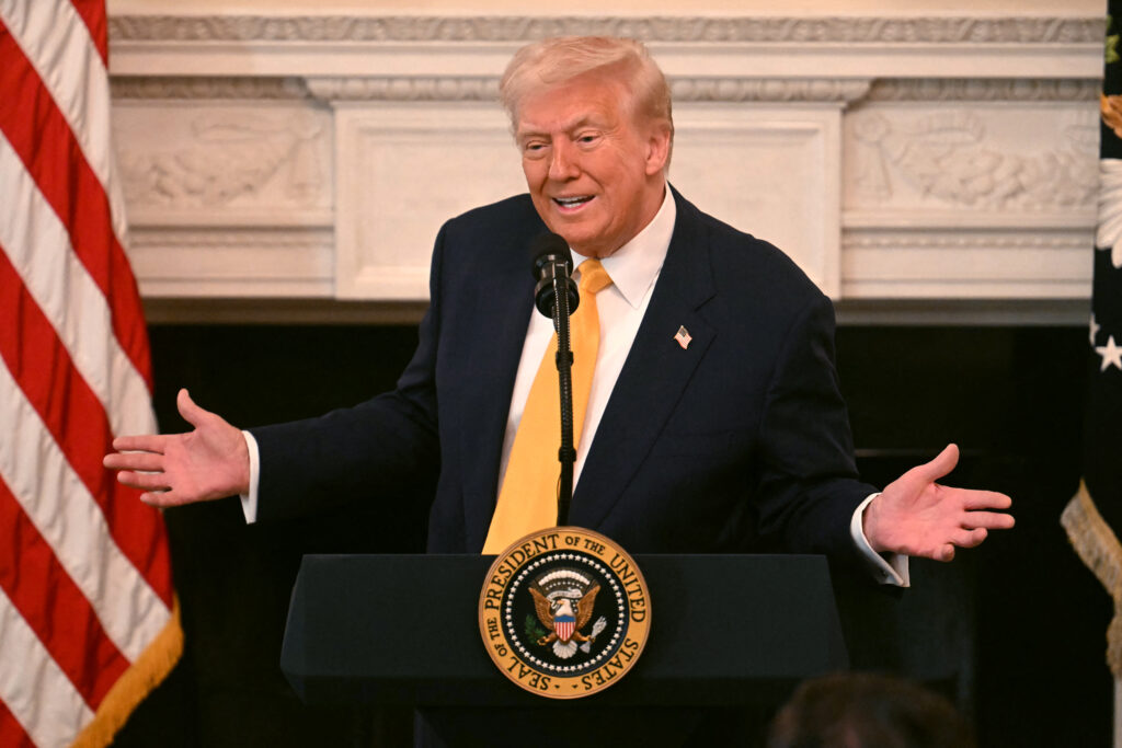 US President Donald Trump speaks at the Governors Working Session in the State Dining Room of the White House in Washington, DC, on February 21, 2025. (Photo by Jim WATSON / AFP)